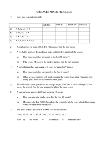Mixed averages problems