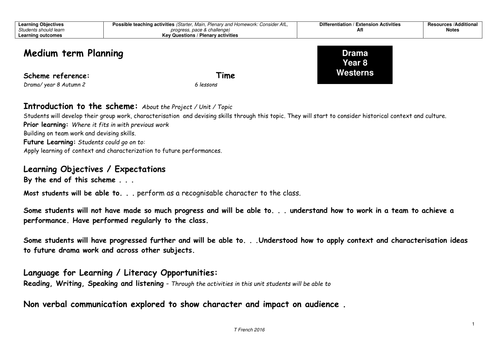 western drama  sow for year 7 or 8