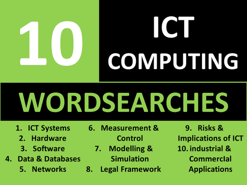 10 Wordsearches ICT Computing GCSE or KS3 Keyword Starters Wordsearch Homework or Cover Lesson