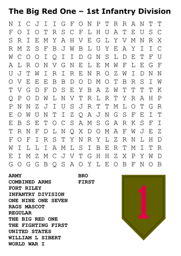 The Big Red One – 1st Infantry Division Word Search