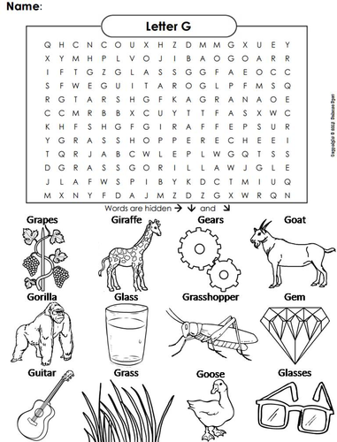 The Letter G Word Search
