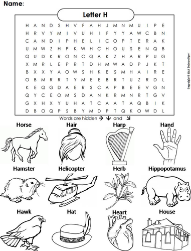 The Letter H Word Search Teaching Resources