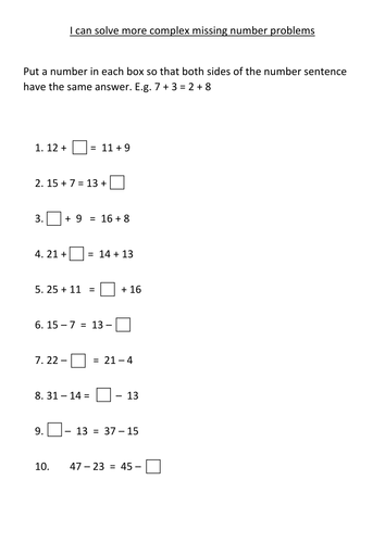 complex missing number problems (all 4 operations)