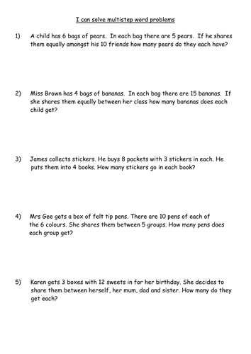 Various multistep word problems