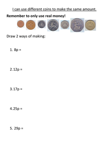 Using different coins to make the same amount