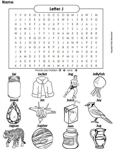The Letter J Word Search