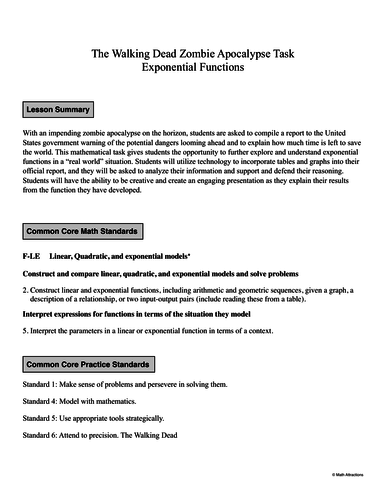 The Walking Dead Zombie Apocalypse Task - Exponential Functions