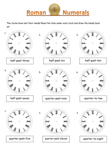 Roman Numerals - put the hands in the correct places on ...