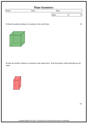 Years 9/10/11: Questions on Plane Symmetry with Answer