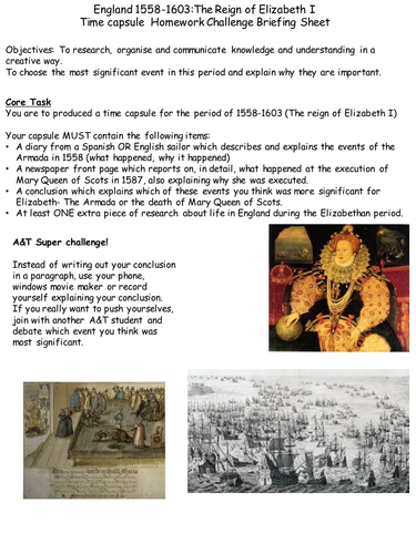 Elizabethan England Homework Challenge Project