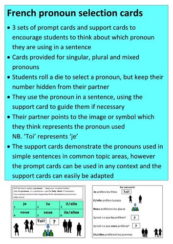 French pronouns - prompt cards and support cards for speaking activity