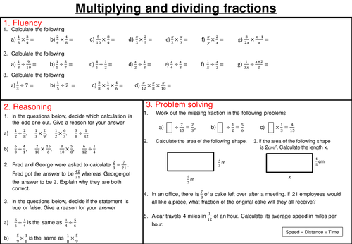 Multiplying And Dividing Fractions Mastery Worksheet