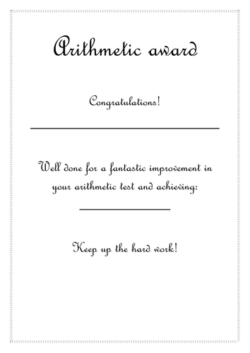 Certificate for improving arithmetic scores