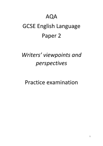 English Language 9-1: Paper 2 Section A practice exam and mark scheme