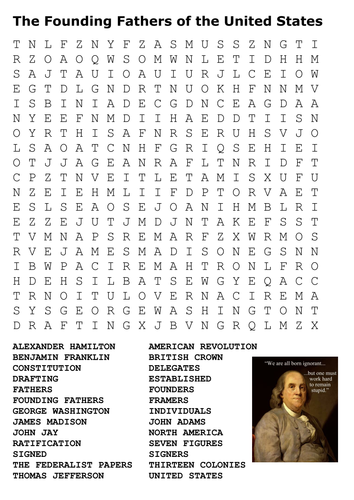 the founding fathers of the united states word search by