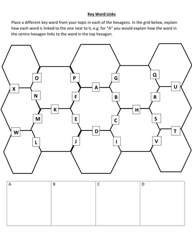 Hexagon linking sheet for key words and blank hexagons