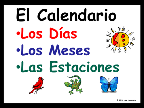 Spanish Calendar Signs - Days, Months, and Seasons - Calendario