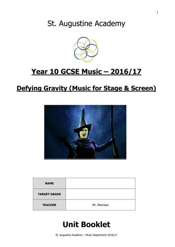 Defying Gravity Booklet for Edexcel GCSE Music