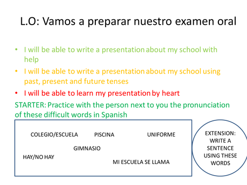 Preparation speaking assessment year 9 Mi escuela