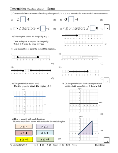 Inequalities homework or revision resource