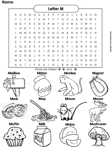 The Letter M Word Search