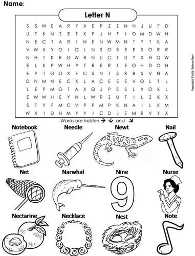 The Letter N Word Search Teaching Resources