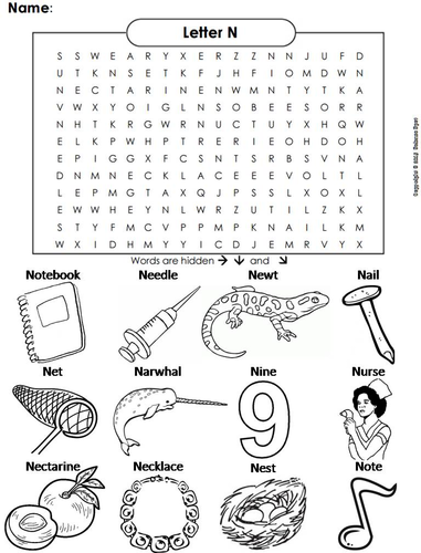 The Letter N Word Search