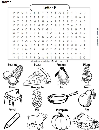 The Letter P Word Search