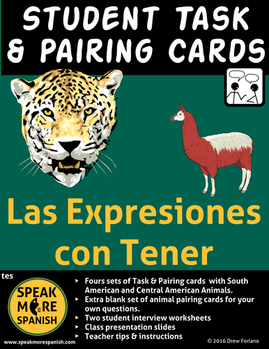 Spanish Task and Pairing Cards for Tener Expressions. Lecciones para Las Expresiones con Tener
