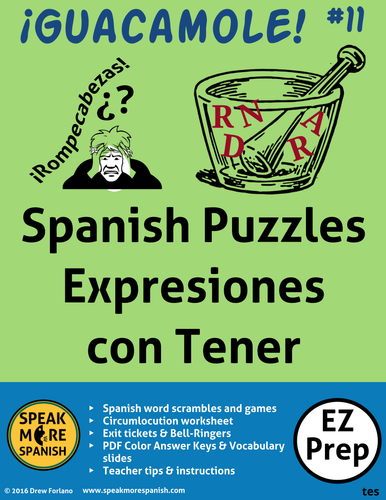 Spanish Tener Expressions Puzzles and Games. Rompecabezas para Expresiones del Verbo Tener
