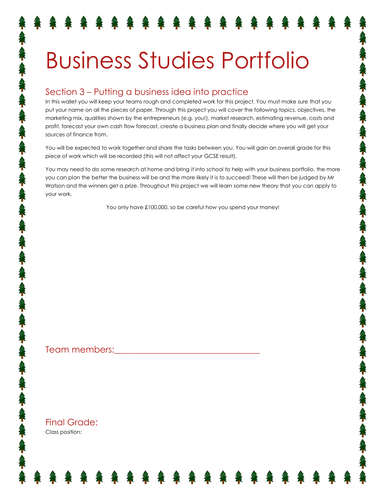 GCSE Business Studies - Business Plan Activity