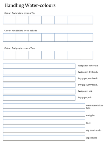 Watercolour skills sheet