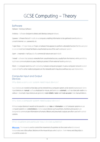 GCSE Computing Study Notes