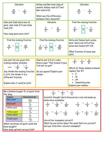 problem solving questions for subtracting fractions