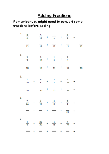 Mastery in maths - Year 5  Adding and Subtracting fractions with different denominators lesson