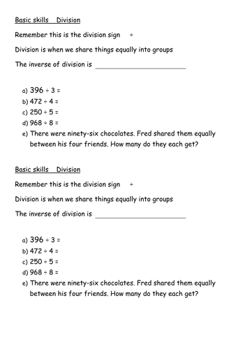 Differentiated division questions and problems