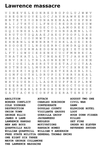 Lawrence Massacre Word Search
