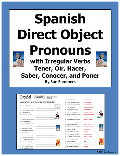 Spanish Direct Object Pronouns & Irregular Present Tense Verbs Worksheet