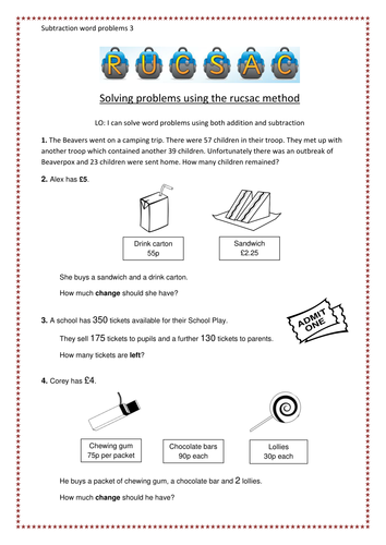 Lesson on solving 2 step addition and subtraction problems