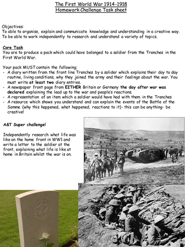 World War One Homework Challenge Project