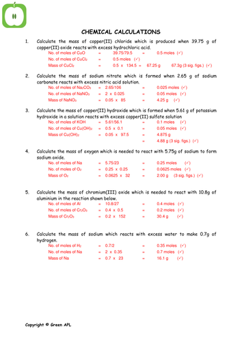 Moles & reacting masses