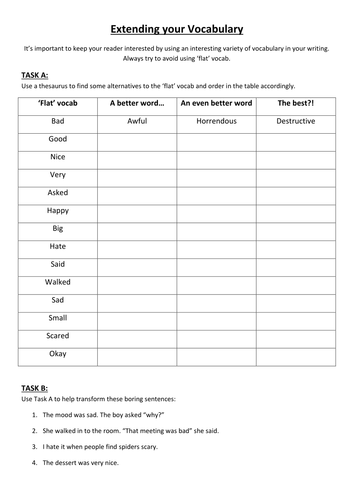 Extending Your Vocabulary Worksheet | Teaching Resources