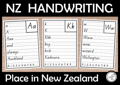 New Zealand Handwriting Cards - words and place in NZ