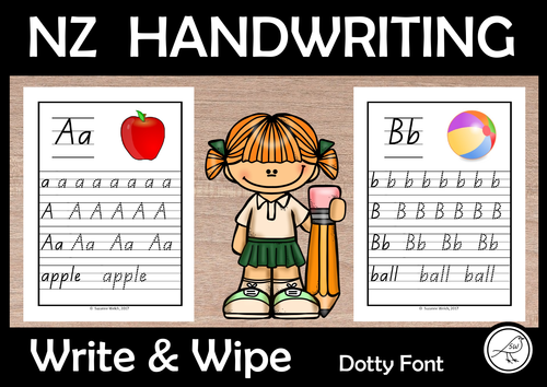 New Zealand Handwriting Cards - dotty font - write and wipe