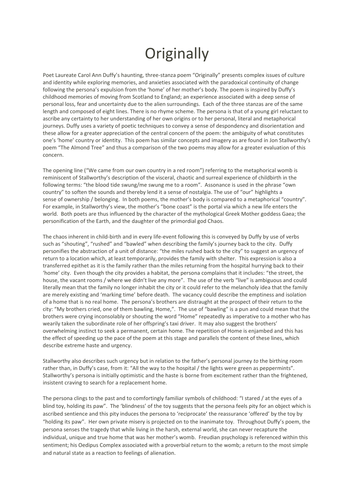 Carol Ann Duffy Originally Poem A Grade Higher English Critical Essay Teaching Resources