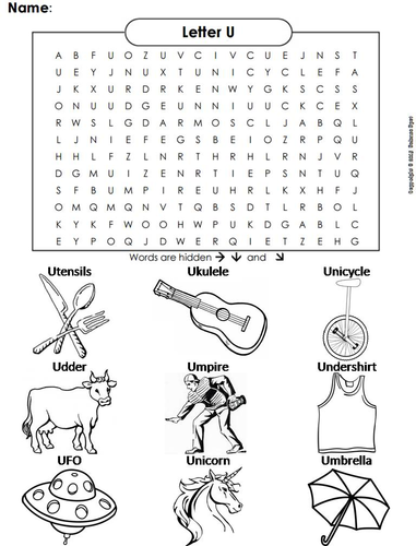The Letter U Word Search