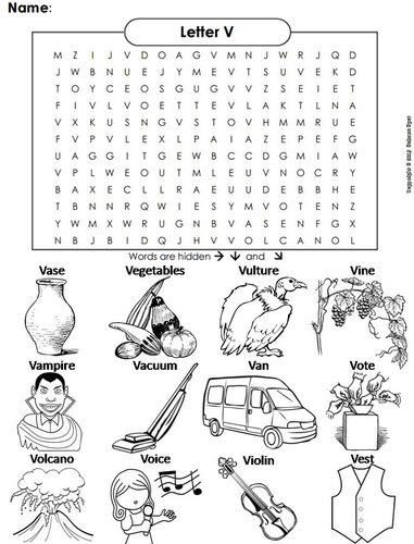 The Letter V Word Search
