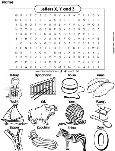 The Letters X Y and Z Word Search | Teaching Resources