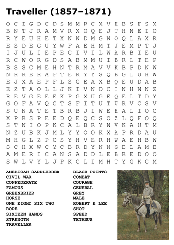 Traveller Robert E Lee's Horse Word Search