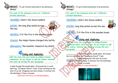 Fronted Adverbials Writing Tasks HA MA LA